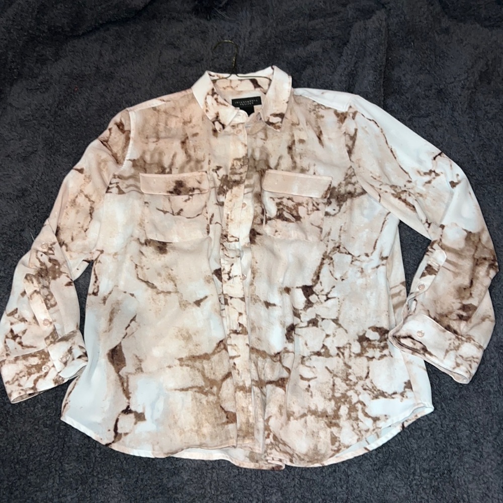 Button Down Polyester Top, Petites Large, 2 Front Pockets, like New